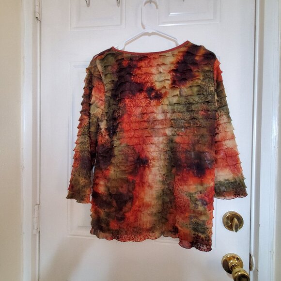 Elementz Ruffle Round Neck Top In Trending Fall Colors Sz Medium - Picture 3 of 9